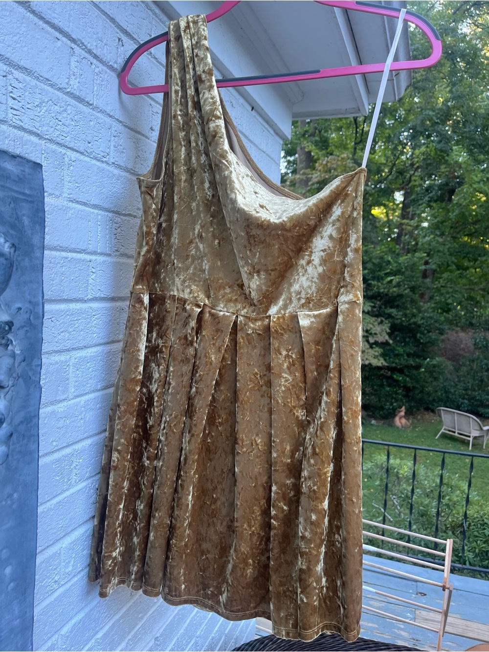 BCBGeneration Gold One-Shoulder Crushed Velvet Mini Dress